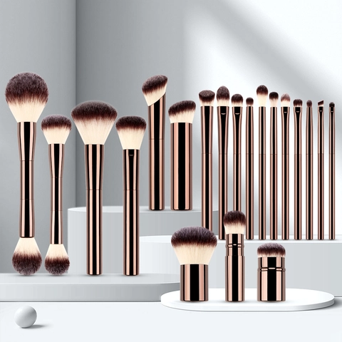 Professional Makeup Brushes Synthetic Nylon Hair Aluminum Tube Rose Gold Handle Beauty Tools Foundation Powder Eyeshadow