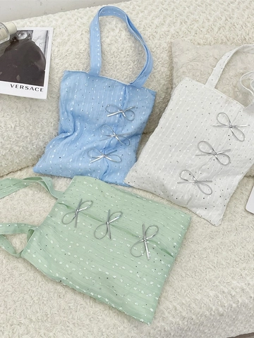 Bolso Tote De Encaje Con Lentejuelas Para Mujer Decoración De Lazo Dulce Gran Capacidad Bolso De Hombro Estilo Francés Elegante