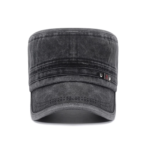 Washed Cotton Cadet Cap Vintage Distressed Army Hat Flat Top Military Sun Hat Adjustable For Men Outdoor Casual Styling
