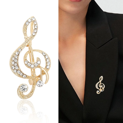 Elegante Legierung Strass Musiknote Brosche G-Schlüssel Musiksymbol Reversnadel Für Anzug Kleid Mode Schmuck Zubehör Geschenk