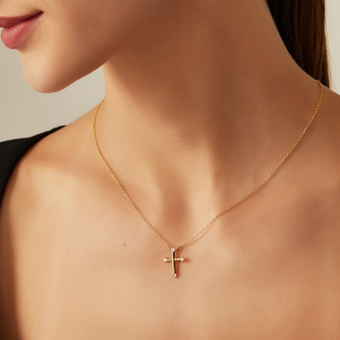 925 Sterling Zilveren Kruis Hanger Halsketting Voor Dames Verguld Zirconia Ingelegd Eenvoudige Geometrische Mode Sieraden