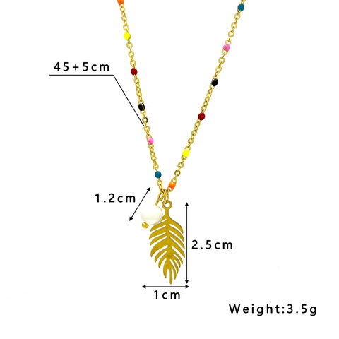 Edelstahl Halskette Für Damen Mit Bunten Emaille Künstliche Perlen Weiße Künstliche Perle Und Pflanzenblatt Kaktus Anhänger Boho Schmuck
