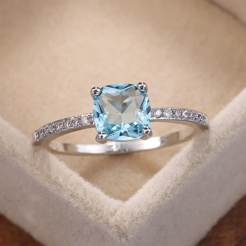 Luxury Copper Square Zirconia Ring For Women Micro Pave Blue Green Gemstone Elegant Engagement Finger Ring Fashion Jewelry