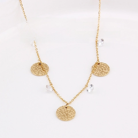 Collana Alla Moda In Acciaio Inossidabile 316 Con Ciondoli A Disco Martellato Placcato Oro E Zircone AAA Per Donna Gioielli Minimalisti