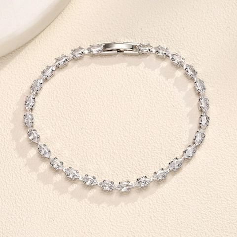 Elegant Brass Tennis Bracelet For Women Inlaid Cubic Zirconia Marquise Pear Square Cut Gold Plated Fashion Jewelry