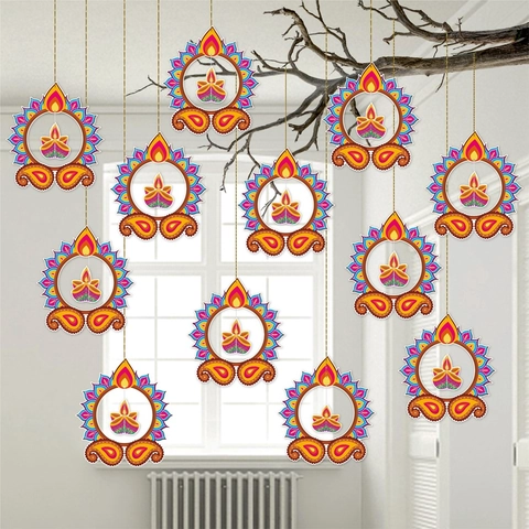 Diwali 3D Hängende Dekorationen Diya Mandala Paisley Papier Ornamente Indisches Festival Party Dekor Bunt Innen DIY