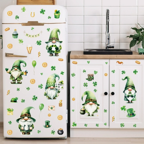 St Patrick Day Gnom Fensterbilder Grüne Kleeblatt Aufkleber Für Glas Kühlschrank Irisches Festival Party Dekoration