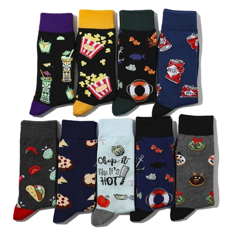 Neuheit Crew Socken Baumwollmischung Lustiges Essen Pizza Bier Popcorn Muster Trendige Freizeitstrümpfe Für Herren Damen