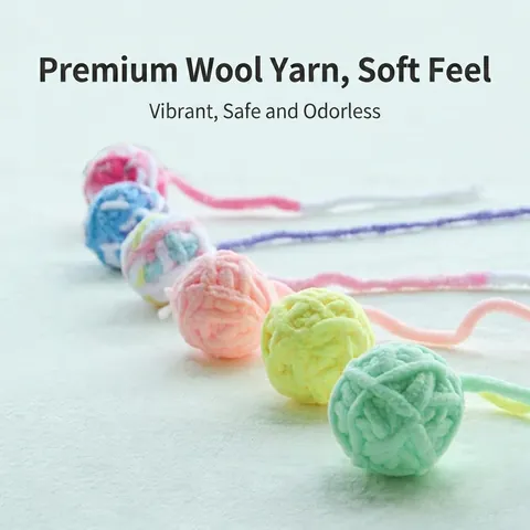 Pelota De Juguete Para Gatos Hilo De Punto Suave Tejido A Mano Con Cascabel Integrado Cola Larga Macaron Colorido Interactivo