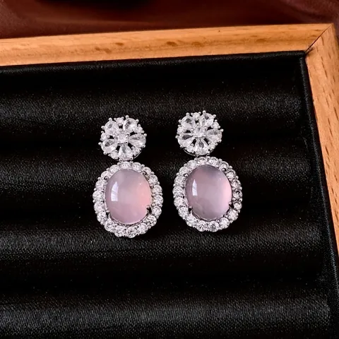 Boucles D'oreilles Vintage Calcédoine Ovale Fleur Zircone Avec Tige En Argent Sterling 925 Base Cuivre Luxe Femmes