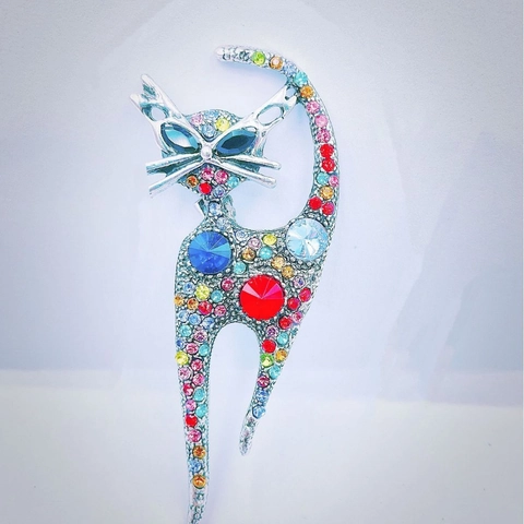 Vintage Cat Brooch Alloy Rhinestone Enamel Animal Shape Pins Jewelry For Women Men Clothing Decor Gift Accessory