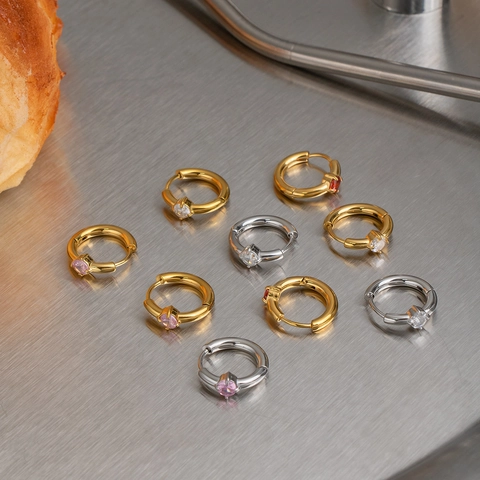 Geometrische Runde Huggie Hoop Ohrringe 304 Edelstahl 18K Vergoldet Zirkonia Wasserdicht Hypoallergen Damen Schmuck