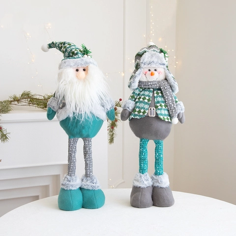 Muñeco De Peluche De Navidad Con Patas Telescópicas Papá Noel Muñeco De Nieve Reno Tela De Punto Piel Sintética Decoración