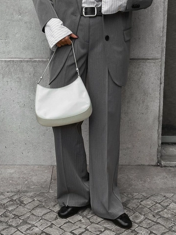 Pantaloni Da Completo Gamba Larga Vita Alta Donna Misto Poliestere Dritti Larghi Ufficio Business