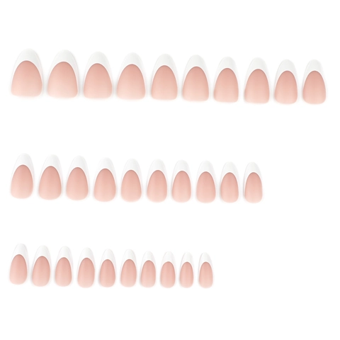 French Tip Press On Nägel Lange Mandelform Weiß Matt Künstliche Falsche Nagelspitzen Für Damen Eleganter Einfacher Stil