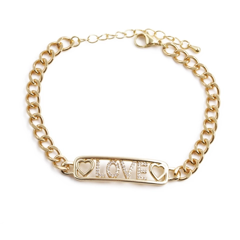 Bracciale A Catena In Rame Placcato Oro E Bracciale In Acciaio Numeri Romani Con Piastra Love Cuore Zircone Gioielli Donna