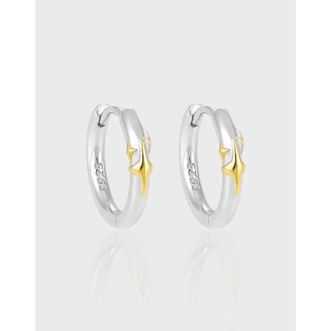 Pendientes de Aro de Estrella de Plata de Ley 925 Diseño Circular Geométrico Minimalista Hebilla de Oreja de Revestimiento de Color Personalizada Joyería de Mujer