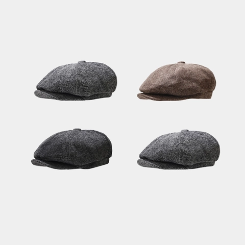 Vintage Newsboy Pet Visgraatpatroon Achthoekige Hoed Korte Rand Britse Retro Warm Voor Heren Dames