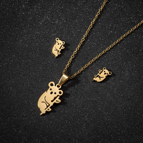 Koala Animal Pendant Necklace And Stud Earrings Stainless Steel Cute Fashion Jewelry For Women Girls
