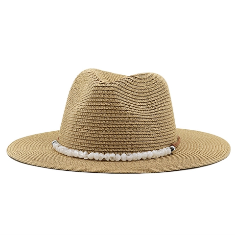 Fedora Strohoed Brede Rand Zonbescherming Ademende Panama Jazz Pet Met Kralendecoratie Voor Heren Dames Kinderen