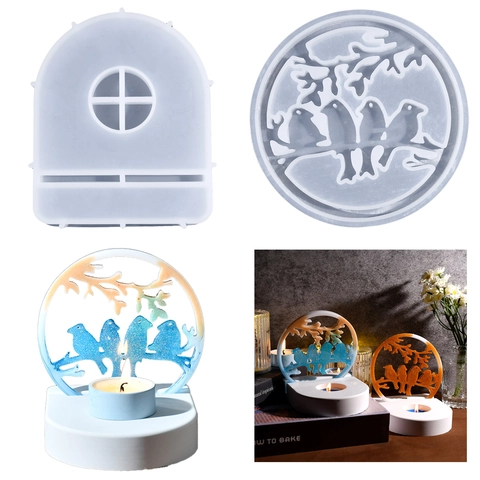 Molde Silicona Para Resina DIY Pájaro Inserto Redondo Portavelas Adorno Escritorio Accesorio Artesanía Hogar