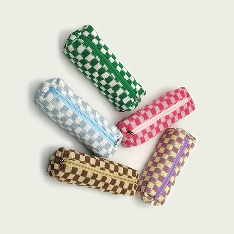 Astuccio Per Matite In Maglia A Scacchi Borsa Per Cancelleria Con Cerniera Organizzatore Portatile Per Pennelli Da Trucco