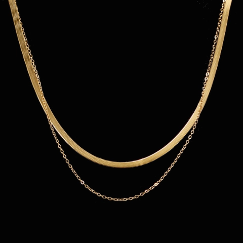 Collar De Doble Capa Minimalista Acero Inoxidable Chapado En Oro Cadena De Serpiente Y Eslabones Joyería Versátil