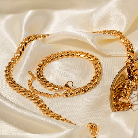 Panzerkette Halskette Und Armband Edelstahl Vergoldet Hip Hop Modeschmuck Für Damen