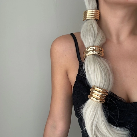 Alloy Metal Ponytail Holder Hair Cuff Elastic Hair Tie Textured Hammered Minimalist Gothic Hair Accessories For Women Girls