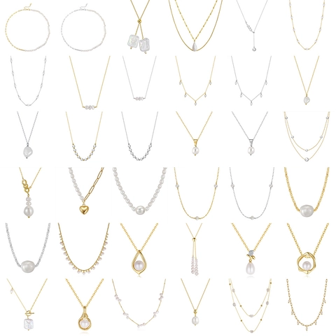 Süßwasserperle 925 Sterlingsilber Halskette Für Damen Elegant Minimalistisch Geometrisch Barockperle Anhänger Kette Strass Schmuck Geschenk