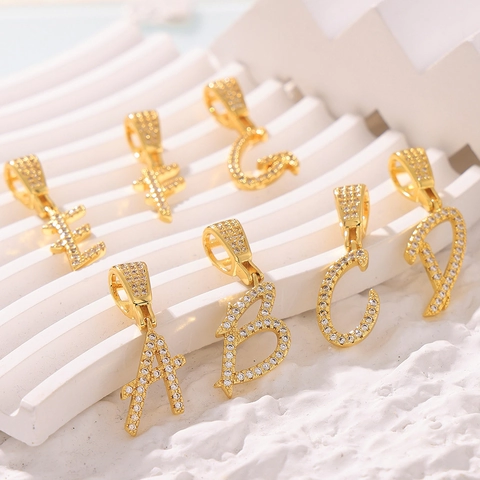Initial Letter Pendant Copper Micro Pave Zircon 18K Gold Plated Jewelry Accessory For Women Men Chic Style