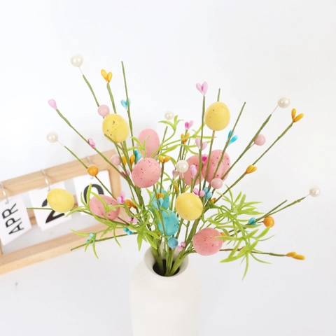 Artificial Easter Egg Berry Picks With Foam Eggs Satin Leaves For Spring Home Festival Decor Floral Arrangement