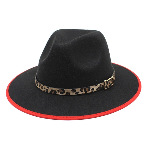 Fedora Hat Wide Brim Cotton Polyester Felt Leopard Print Band With Golden Buckle British Style Retro Jazz Hat Unisex