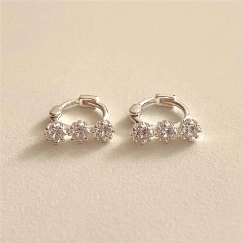 Dreifache Zirkonia Huggie Ohrringe 925 Sterling Silber Geometrischer Creolen Schmuck Damen Minimalistischer Stil