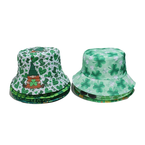 Bucket Hat St Patricks Day Shamrock Clover Print Polyester Sun Protection Holiday Festival Gnome Pattern Adults Lucky