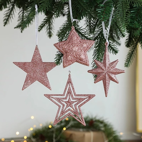 Ornamenti Natale Glitter Rosa Oro Decorazione Albero Appeso Festivo Stella Angelo Slitta Decorazioni