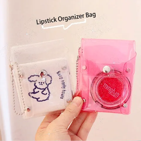 Mini Tarjetero De PVC Transparente Con Purpurina Cartera Con Cadena De Bolas Botón De Presión Funda Para Fotos Para Niñas