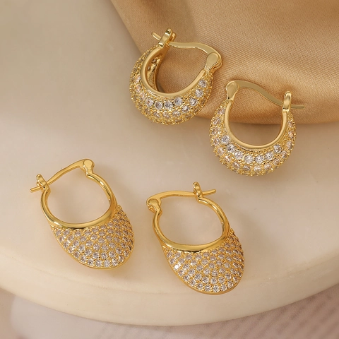 Geometrische Hoop Oorbellen Koper 18K Verguld Zirkoon Pavé Minimalistisch Light Luxury INS Stijl Dames Sieraden Elegant