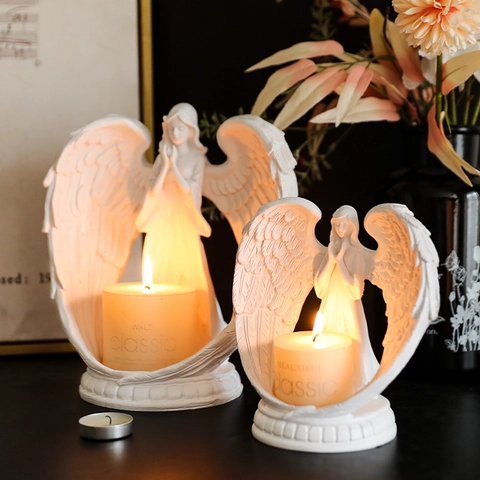 Praying Angel Candle Holder Resin Wing Statue Decorative Nordic Sculpture Tabletop Ornament Home Wedding Atmosphere