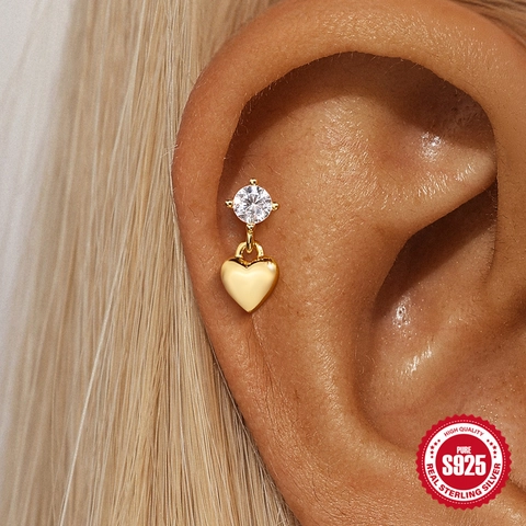 925 Sterling Silver Zirconia Opal Ear Cartilage Stud Earrings For Women Tiny Star Heart Piercing Body Jewelry Gold Silver Plated