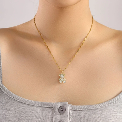 Collana Con Ciondolo A Orso Zircone Pavimentato Rame Animale Carino Gioielli Eleganti Accessorio Di Moda Regalo Gioielli Brillanti
