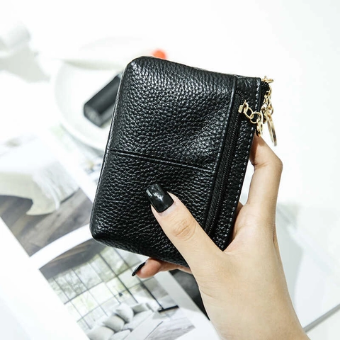 Mini Damen Münzbörse Litschi Muster PU Leder Kartenhalter Brieftasche Schlüsselring Goldreißverschluss Diebstahlschutz