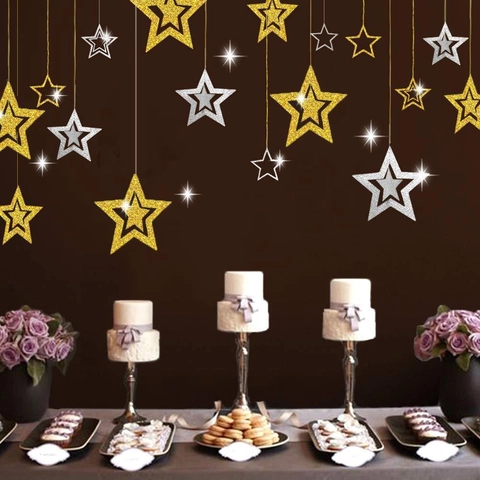 Funkelnde Glitzer Stern Hängedekoration Hohles Pentagramm Papier Ornamente Für Weihnachten Geburtstag Hochzeit Party Decken Deko