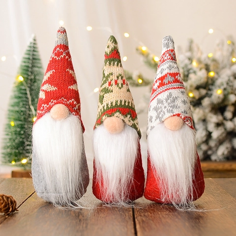 Kerst Kabouter Decoraties Sneeuwvlok Gebreide Muts Gezichtsloze Boskabouter Pop Zittende Kabouter Ornament Voor Huis Kerstboom Feest Decor
