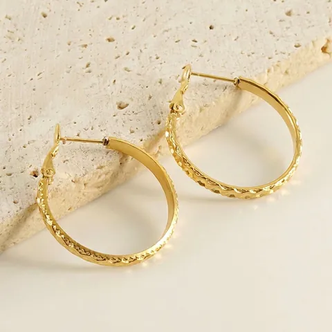 Σκουλαρίκια Κρίκοι Από Ανοξείδωτο Ατσάλι 18K Επιχρυσωμένο Σφυρήλατη Υφή Γεωμετρικό Σχέδιο Στρογγυλό Κοσμήματα Για Γυναίκες