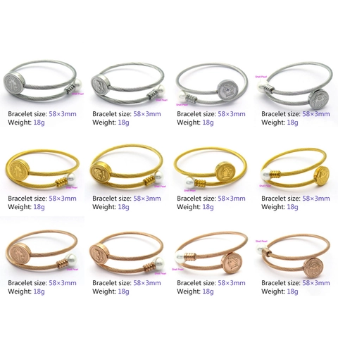 Stainless Steel Twisted Wire Bangle Bracelet Adjustable Open Cuff Shell Artificial Pearl Coin Charm Vintage Jewelry For Women Girls