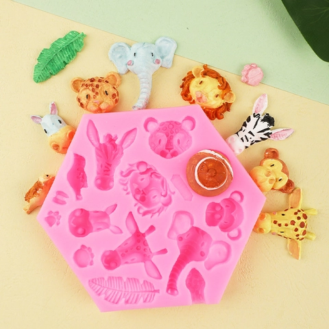 Jungle Forest Animal Silicone Mold Lion Elephant Giraffe Zebra Theme For Fondant Cake Decoration DIY Craft Clay Resin