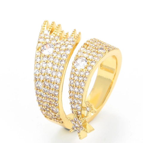 Anello Aperto a Stella Meteora in Rame Vintage per Donna Personalizzato Geometrico Intarsiato Zirconia Oro Argento Regolabile Gioielli di Moda