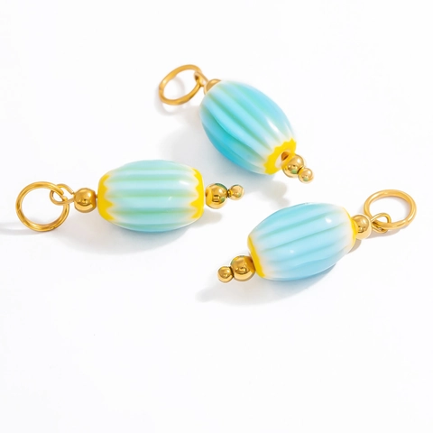 Lampwork Glass Striped Bead Pendant Stainless Steel Ethnic Nepal Style DIY Jewelry Making Charms Hypoallergenic