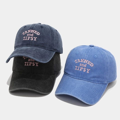 Casquette De Baseball En Coton Lavé Rétro Broderie De Lettres Réglable Chapeau De Protection Solaire Décontracté